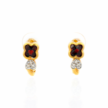 14K Yellow Gold Natural Garnet & Diamond Clover Motif Earrings | Twisted Gold Chic Design - Earrings