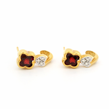 14K Yellow Gold Natural Garnet & Diamond Clover Motif Earrings | Twisted Gold Chic Design - Earrings