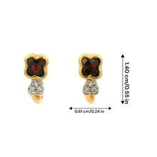 14K Yellow Gold Natural Garnet & Diamond Clover Motif Earrings | Twisted Gold Chic Design - Earrings