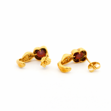 14K Yellow Gold Natural Garnet & Diamond Clover Motif Earrings | Twisted Gold Chic Design - Earrings