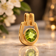 14K Yellow Gold Natural Peridot Bezel-Set Solitaire Pendant | Minimalist Gold Design - Pendant