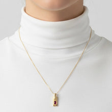14K Yellow Gold Natural Ruby Bezel-Set Bar Pendant | Rectangular Base with Thick Polished Bail - Pendant