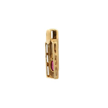 14K Yellow Gold Natural Ruby Bezel-Set Bar Pendant | Rectangular Base with Thick Polished Bail - Pendant