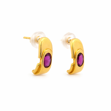 14K Yellow Gold Natural Ruby Stud Earrings | July Birthstone Contemporary Statement Jewelry - Earrings
