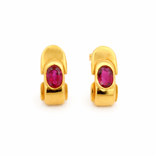 14K Yellow Gold Natural Ruby Stud Earrings | July Birthstone Contemporary Statement Jewelry - Earrings