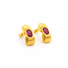 14K Yellow Gold Natural Ruby Stud Earrings | July Birthstone Contemporary Statement Jewelry - Earrings