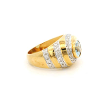14K Yellow Gold Statement Ring | Natural Aquamarine & Pavé Diamond Halo Band | Modern Jewelry - Ring