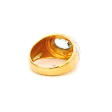 14K Yellow Gold Statement Ring | Natural Aquamarine & Pavé Diamond Halo Band | Modern Jewelry - Ring
