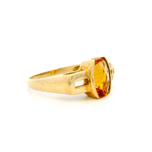 14K Yellow Gold Statement Ring | Natural Citrine Center & Diamond Accent Bezel-Set Band - Ring