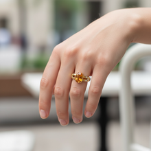14K Yellow Gold Statement Ring | Natural Citrine Center & Diamond Accent Bezel-Set Band - Ring