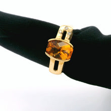 14K Yellow Gold Statement Ring | Natural Citrine Center & Diamond Accent Bezel-Set Band - Ring