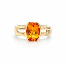 14K Yellow Gold Statement Ring | Natural Citrine Center & Diamond Accent Bezel-Set Band - Ring