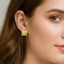 14K Yellow Gold Stud Earrings | Natural Aquamarine & Diamond | Geometric Modern Design - Earrings