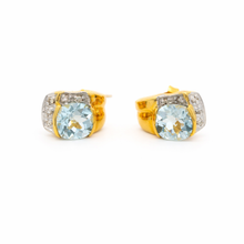 14K Yellow Gold Stud Earrings | Natural Aquamarine & Diamond | Modern Bezel-Set Fine Jewelry - Earrings