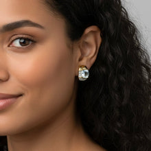 14K Yellow Gold Stud Earrings | Natural Aquamarine & Diamond | Modern Bezel-Set Fine Jewelry - Earrings