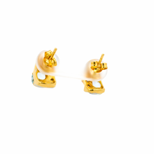 14K Yellow Gold Stud Earrings | Natural Aquamarine & Diamond | Modern Bezel-Set Fine Jewelry - Earrings