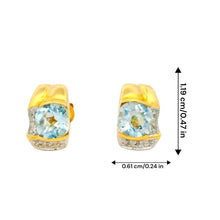 14K Yellow Gold Stud Earrings | Natural Aquamarine & Diamond | Modern Bezel-Set Fine Jewelry - Earrings