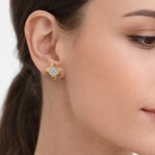 14K Yellow Gold Stud Earrings | Natural Diamond Cluster | Vintage Revival Geometric Style Jewelry - Earrings