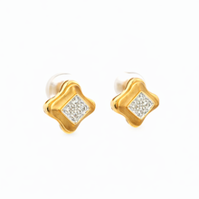 14K Yellow Gold Stud Earrings | Natural Diamond Cluster | Vintage Revival Geometric Style Jewelry - Earrings