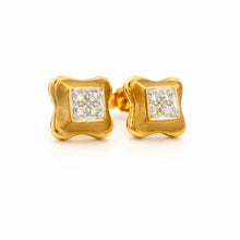14K Yellow Gold Stud Earrings | Natural Diamond Cluster | Vintage Revival Geometric Style Jewelry - Earrings