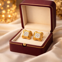 14K Yellow Gold Stud Earrings | Natural Diamond Cluster | Vintage Revival Geometric Style Jewelry - Earrings