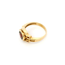 14K Yellow Gold Vintage Ring | Natural Garnet & Diamond Accent Bezel-Set | Sculptural Bypass Band Design - Ring