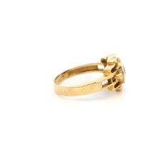 14K Yellow Gold Vintage Ring | Natural Garnet & Diamond Accent Bezel-Set | Sculptural Bypass Band Design - Ring