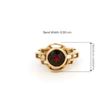 14K Yellow Gold Vintage Ring | Natural Garnet & Diamond Accent Bezel-Set | Sculptural Bypass Band Design - Ring