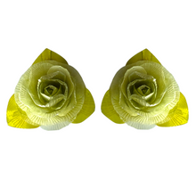 Handcrafted Mint Green Rose Stud Earrings with Fish Scale Petals - Eco-Friendly Unique Statement Jewelry