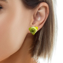 Handcrafted Mint Green Rose Stud Earrings with Fish Scale Petals - Eco-Friendly Unique Statement Jewelry