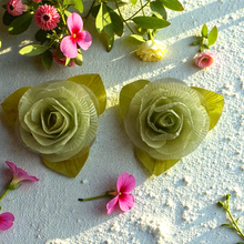 Handcrafted Mint Green Rose Stud Earrings with Fish Scale Petals - Eco-Friendly Unique Statement Jewelry