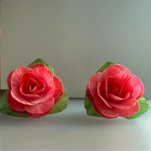 Handcrafted Tomato Red Rose Stud Earrings with Iridescent Fish Scale Petals – Eco-Friendly Statement Gift for Her