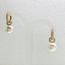 18K Yellow Gold Natural Pearl and Diamond 'C' Drop Hoop Earrings | Timeless Classic Minimalist Jewelry