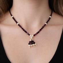 Natural Garnet Button 6mm & Pearl Button 7x6mm Gemstone Necklace