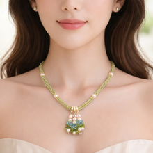 Natural Peridot Pearl Blue Topaz Birthstone Necklace Jewelry