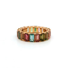 18K Rose Gold Baguette Natural Multi Tourmaline Full Eternity Band | Modern Color Stackable Jewelry - Ring