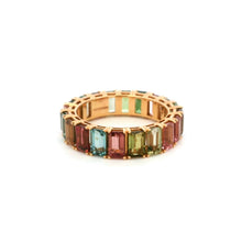 18K Rose Gold Baguette Natural Multi Tourmaline Full Eternity Band | Modern Color Stackable Jewelry - Ring