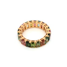 18K Rose Gold Baguette Natural Multi Tourmaline Full Eternity Band | Modern Color Stackable Jewelry - Ring