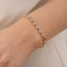 18K Rose Gold Halo Tennis Bracelet | Classic Round Setting Design | Elegant Diamond Semi Mount Style - Bracelet
