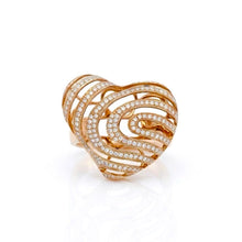 18K Rose Gold Heart Swirl Cocktail Ring | Natural Diamond Openwork Pavé & Channel Spiral Design Jewelry - Ring