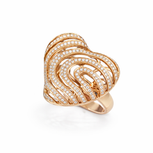 18K Rose Gold Heart Swirl Cocktail Ring | Natural Diamond Openwork Pavé & Channel Spiral Design Jewelry - Ring