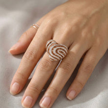 18K Rose Gold Heart Swirl Cocktail Ring | Natural Diamond Openwork Pavé & Channel Spiral Design Jewelry - Ring
