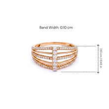 18K Rose Gold Multi-Band Cage Statement Ring | Natural Diamond Prong-Set Vertical Bar Design - Ring