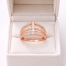 18K Rose Gold Multi-Band Cage Statement Ring | Natural Diamond Prong-Set Vertical Bar Design - Ring