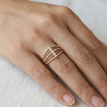 18K Rose Gold Multi-Band Cage Statement Ring | Natural Diamond Prong-Set Vertical Bar Design - Ring