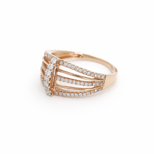 18K Rose Gold Multi-Band Cage Statement Ring | Natural Diamond Prong-Set Vertical Bar Design - Ring