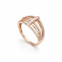 18K Rose Gold Multi-Band Cage Statement Ring | Natural Diamond Prong-Set Vertical Bar Design - Ring