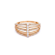 18K Rose Gold Multi-Band Cage Statement Ring | Natural Diamond Prong-Set Vertical Bar Design - Ring