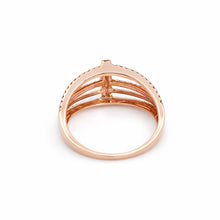 18K Rose Gold Multi-Band Cage Statement Ring | Natural Diamond Prong-Set Vertical Bar Design - Ring