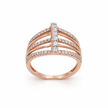 18K Rose Gold Multi-Band Cage Statement Ring | Natural Diamond Prong-Set Vertical Bar Design - Ring